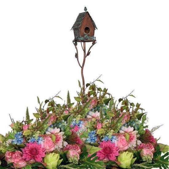Birdhouse on a Garden Stake with A-frame Roof - Click Image to Close