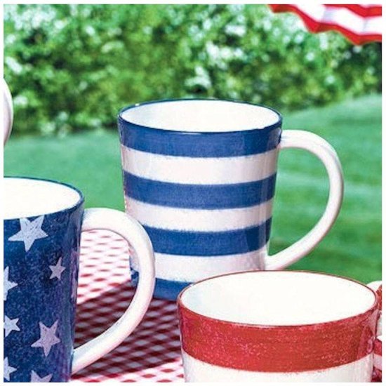 Patriotic Coffee Mug with Blue and White Stripes - Click Image to Close
