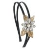 Black Double-banded Head Band with Crystal Flower