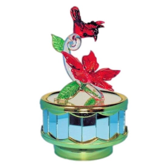 Christmas Cardinal with Red Poinsettia Musical Figurine - Click Image to Close