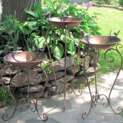 Copper Bird Bath with Stand Size Small