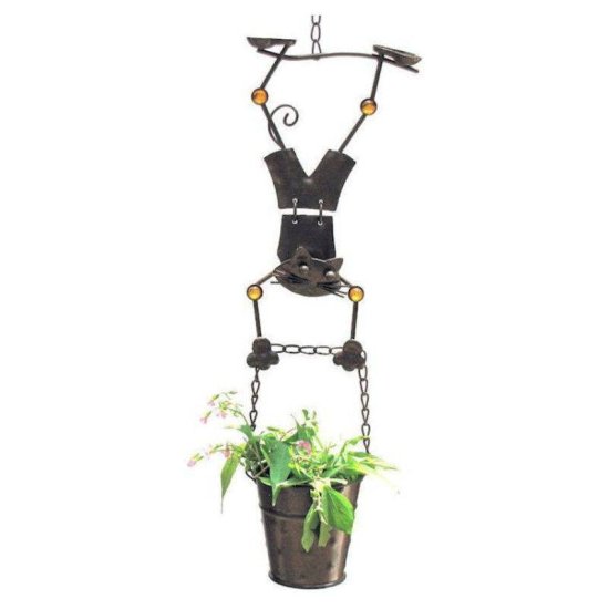 Hanging Planter with Cat Boy Figurine - Click Image to Close