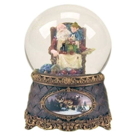 Santa with Elf Musical Christmas Glitter Globe by Roman - Click Image to Close