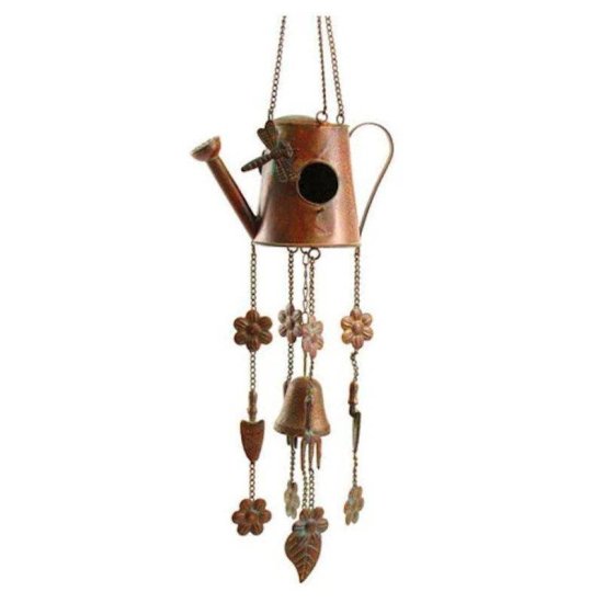 Wind Chime Watering Can Birdhouse with Dragonfly Design
