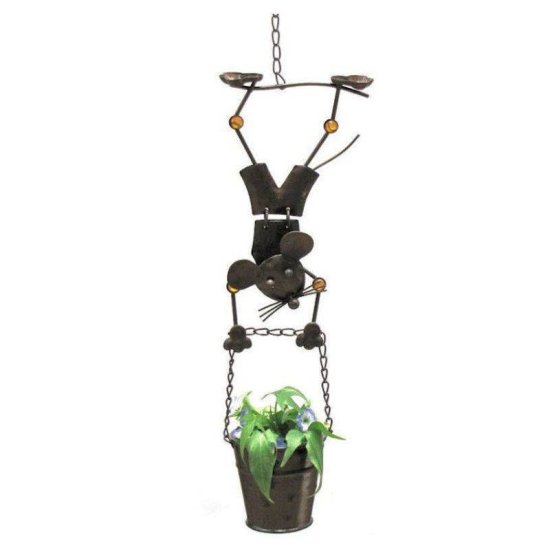 Hanging Planter with Mouse Boy Figurine - Click Image to Close