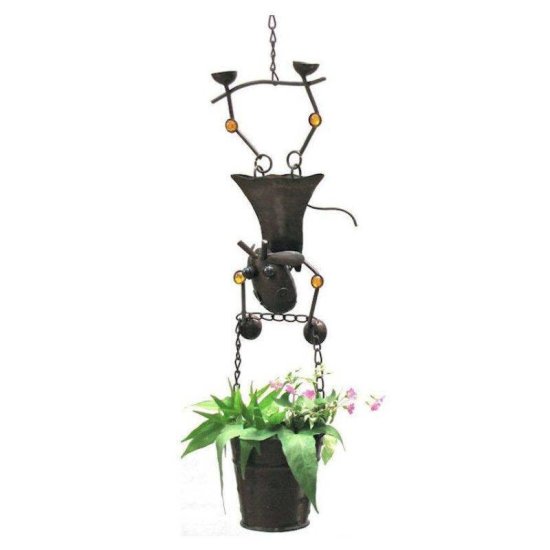 Hanging Planter with Cow Girl Figurine - Click Image to Close