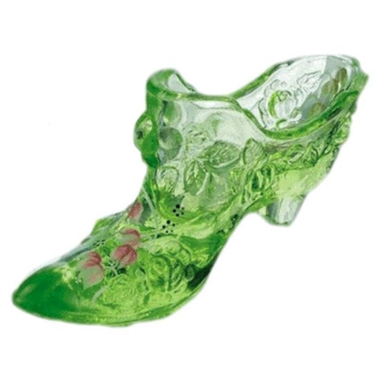 Glass Slipper Figurine in Key Lime Green by Fenton Glass - Click Image to Close