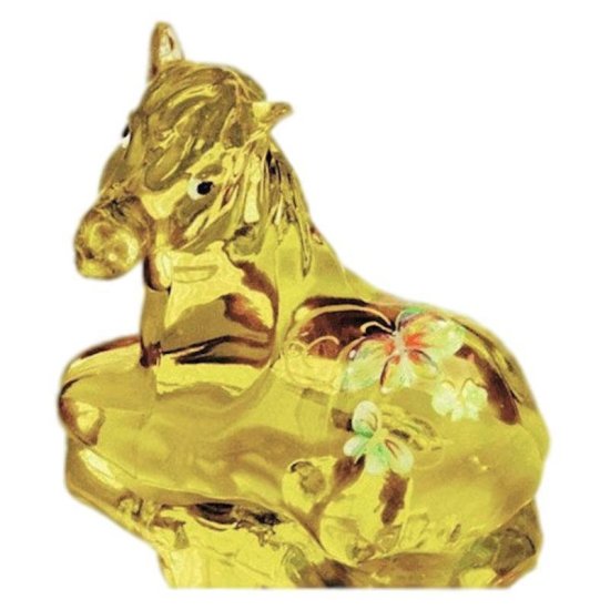 Horse Figurine in Buttercup with Floral Design by Fenton Glass - Click Image to Close