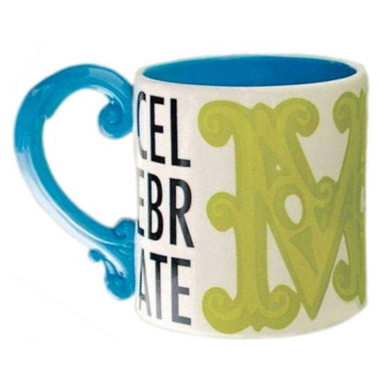 Celebrate Birthday Coffee Mug with Blue Handle - Click Image to Close