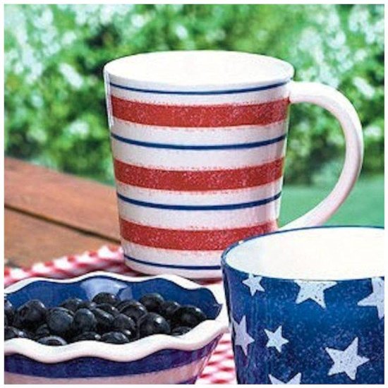 Patriotic Coffee Mug with Red White and Blue Stripes - Click Image to Close