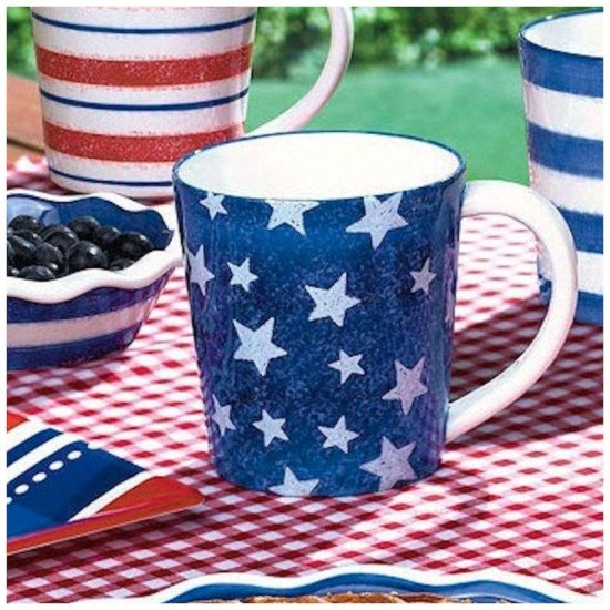 Patriotic Coffee Mug with Blue and White Stars - Click Image to Close