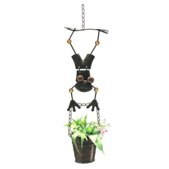 Hanging Planter with Frog Boy Figurine - Click Image to Close