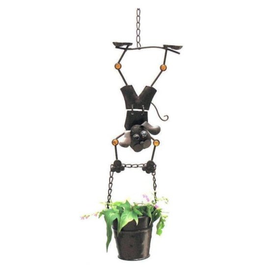 Hanging Planter with Dog Boy Figurine - Click Image to Close