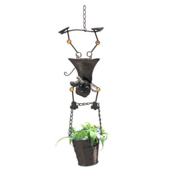 Hanging Planter with Dog Girl Figurine - Click Image to Close